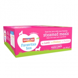 SmolkeVersGestoomdMultipackHondenvoerNatFavritesBox12x395gr