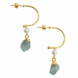 EdelsteenOorhangersParelenAquamarijn925ZilverGoudkleurig45