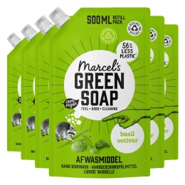 6xMarcelsGreenSoapAfwasmiddelBasilicumVertivertGrasNavulling500ml