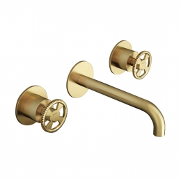 WastafelmengkraanHotbathCobberWorkInbouw18cm3GatsGeborsteldMessingPVDexclinbouwdeel