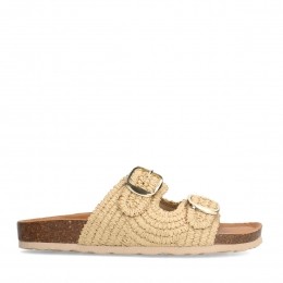 Beigeraffiaslippers