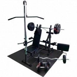 FitnessbankZwartMetGewichten100kg-LatPulley-Puzzelmat-CompleteSetGripperKunststof-GorillaSports