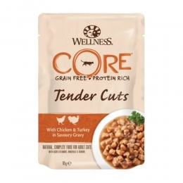 48xWellnessCoreKattenvoerTenderCutsKip-Kalkoen85gr