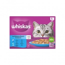 4xWhiskas1VisSelectieinGeleiMaaltijdzakjesMultipack12x85gr