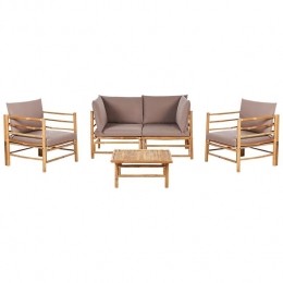 Beliani-CERRETO-Loungeset4-zits-Taupe-Bamboehout