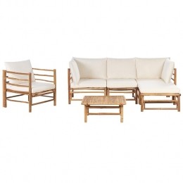 Beliani-CERRETO-Loungeset5-zitsmetfauteuil-Wit-Bamboehout