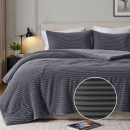Sale-30DekbedovertrekTeddyRib-Tweepersoons200x200Cm-AntracietMicrovezelTeddy-Strepen-FreshAndCo-Dekbed-Discounternl