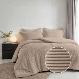 Sale-30DekbedovertrekTeddyRib-Eenpersoons140x200Cm-TaupeMicrovezelTeddy-Strepen-FreshAndCo-Dekbed-Discounternl