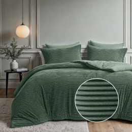 Sale-30DekbedovertrekTeddyRib-Eenpersoons140x200Cm-GroenMicrovezelTeddy-Strepen-FreshAndCo-Dekbed-Discounternl