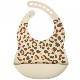 Dutsi-Siliconen-BabySlabbetje-Metopvangbakje-Luipaardprint-Creme