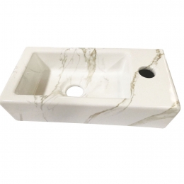 FonteinBWSMarmerlookRechts36x18x9cmKeramiekWit