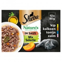 4xShebaNaturesCollectionKattenvoerNatvoerMixSelectieinSausMaaltijdzakjes12x85gr