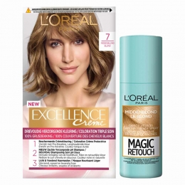 LOralExcellenceCrmekleuring7Middenblond1xMagicRetouchUitgroeisprayMiddenblond1x75mPakket