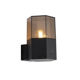 QAZQABuitenwandlampzwartmetsmokeglaszeshoekenschemersensor-