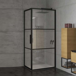 DouchecabineRihoGridmetVastPaneel110x80cm6mmHelderglasZwarteProfielenRiho
