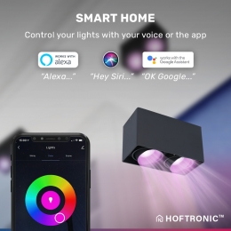 SmartWiFiLEDopbouwplafondspotEsto2lichtsdubbelZwartincl2x55WGU10RGBWWspotIP20kantelbaar