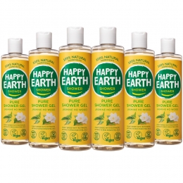6xHappyEarth100NatuurlijkeDouchegelJasmineHoWood300ml