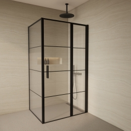 DouchecabineBWSCreton90x120x200cmDraaideurinclZijwand8mmGlasMatZwartRaster