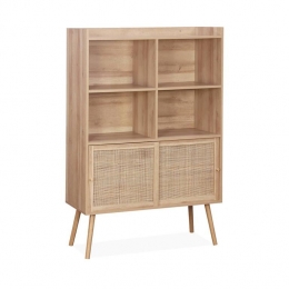 sweeek-Boekenkast5plankenschuifdeureneffecthoutenrotan