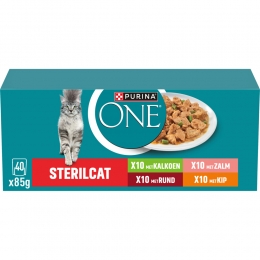 PurinaONEAdultSterilcatKattenvoerNatRundKalkoenKipZalm40x85gr