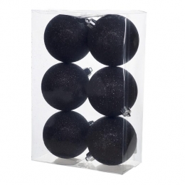 CosyHomeKerstballenZwartglitter8cm-6Stuks