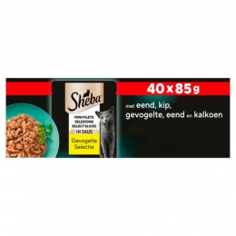 ShebaMiniFiletsKattenvoerNatvoerGevogelteinSausMegaPackMaaltijdzakjes40x85gr