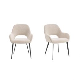 FurnihausEetkamerstoelenmetarmleuningLeviBeigeStof-Setvan2