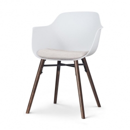 NolonNena-LizEetkamerstoelWit-BeigeKussen-Walnoot