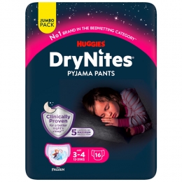 4xHuggiesDryNitesNachtbroekjesMeisjes3-4jaar16stuks