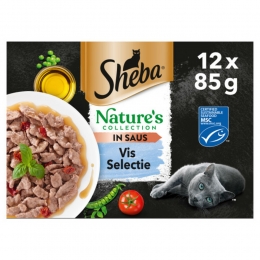 4xShebaNaturesCollectionKattenvoerNatvoerVisSelectieinSausMaaltijdzakjes12x85gr