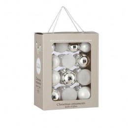 HouseofSeasonsKerstballenSet-26Stuks-7cm-Glas-Wit