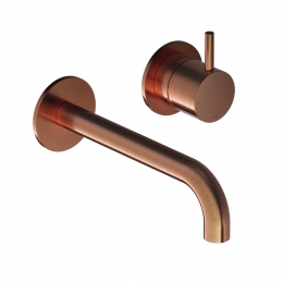 InbouwWastafelkraanHotbathCobber18cmGebogenUitloop1-HendelGeborsteldKoperPVD