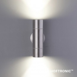 DaxLEDdimbarewandlamp-TweezijdigUpDown-Warmwit2700K-incl2xGU10spots-IP65voorbinnen-enbuitengebruik-RVSvoorbinnenenbuit