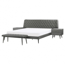 Beliani-ESSONNE-Slaapkamerset-Grijs-160x200cm-Kunstleer