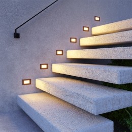 Setvan6DillonLEDInbouwwandlampenZwart-WandInbouwspotrechthoek-3Watt340Lumen-3000Kwarmwit-IP54voorbinnenenbuiten