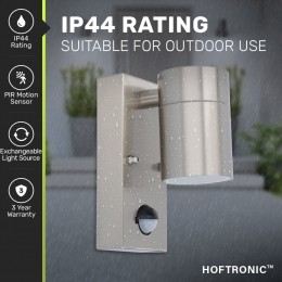 Masonwandlamp-RVS-Bewegingsmelderenschemerschakelaar-IP44spatwaterdicht-Spotlightvoorbinnenenbuiten-ExclusiefGU10lichtbronvoorb