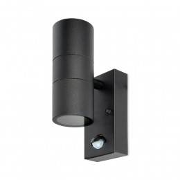 Blendawandlamp-Zwart-Bewegingsmelderenschemerschakelaar-IP44spatwaterdicht-UpDownlightvoorbuiten-ExclusieftweeGU10spotjesvoor