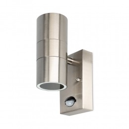 Jasminwandlamp-RVS-Bewegingsmelderenschemerschakelaar-IP44spatwaterdicht-UpDownlightvoorbuiten-ExclusieftweeGU10spotjesvoorbi