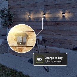 Setvan2Cairo-SolarWandlamp-metPIRbewegingssensor-3000Kwarmwittelichtbron-IP44waterdicht-Zwart-Tuinverlichting-Buitenlamp