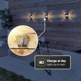 Cairo-SolarWandlamp-metPIRbewegingssensor-3000Kwarmwittelichtbron-IP44waterdicht-Zwart-Tuinverlichting-Buitenlamp