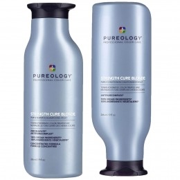 PureologyStrengthCureBlondeShampooandConditionerStrengtheningBundleforDamagedBlondeHairwithVeganFormulas