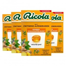 4xRicolaGemberSinaasappelmuntSuikervrijDoosje50gr