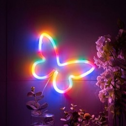 LEDNeonWandlampVlinderOpBatterijenenUSB23x23x2cmMulticolor