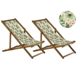 Beliani-ANZIO-Strandstoelsetvan2-LichthoutBloemenRoze-Polyester