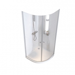 KwartrondeDouchecabineSealskinHookedOmkeerbaar90x90cmZilver