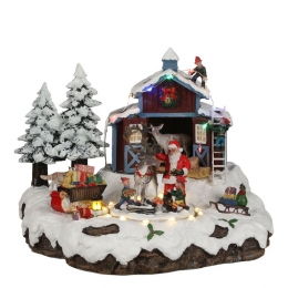 LuVilleKerstdorpMiniatuurSantaapossdorpmetRendier-H20cm