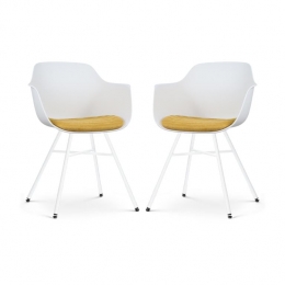 NolonNoa-LizEetkamerstoelWit-OkergeelKussen-Wit-SetVan2