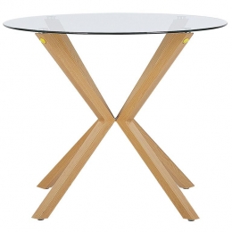 Beliani-ALTURA-Rondeeettafel-Lichtehoutkleur-90cm-Veiligheidsglas