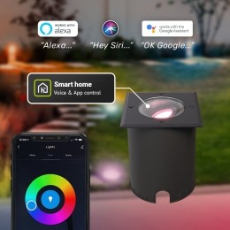 CodySmartGrondspotZwart-GU1055Watt345lumen-RGBWW-WifiBLE-Kantelbaar-Overrijdbaar-Vierkant-IP67waterdichtGrondspotbuiten