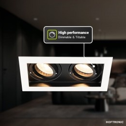 Setvan3DurhamInbouwspotsDubbelWit-GU105Watt400lumen-2700Kwarmwit-Kantelbaar-IP20-Rechthoek
